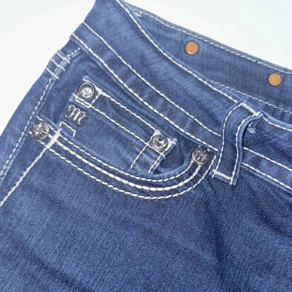 MISS ME Dark Indigo Easy Boot Cut‎ Jeans 29 Bedazzled Dark Blue Denim Rhinestone